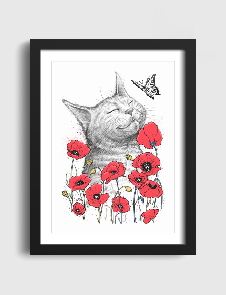 Cat in poppies
