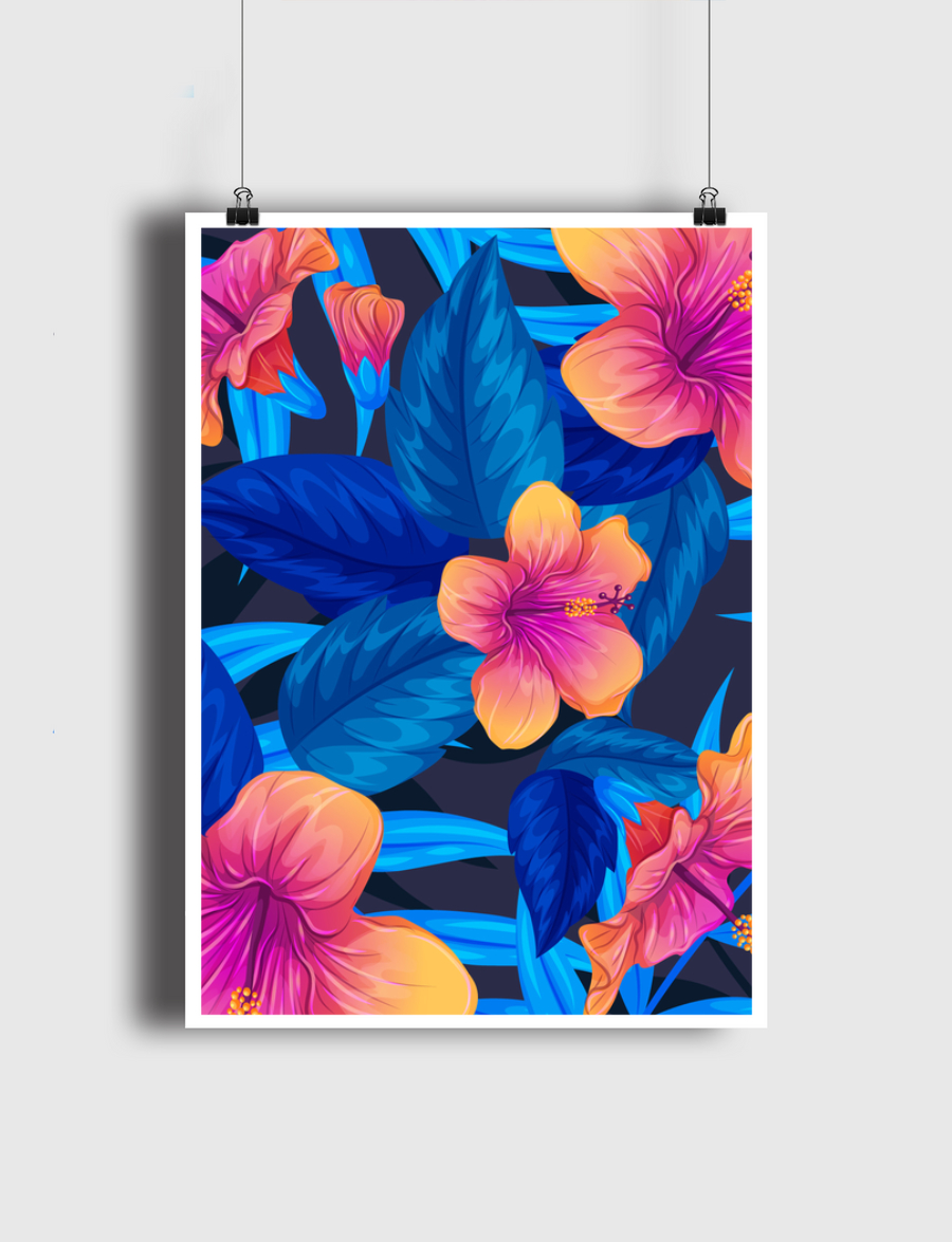 blue topical floral design