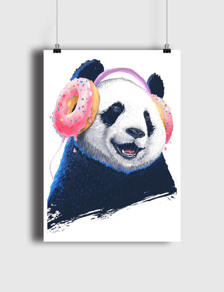 Panda in headphones