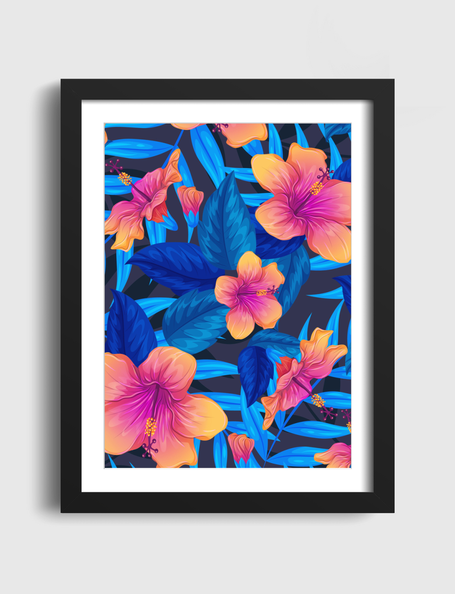 blue topical floral design
