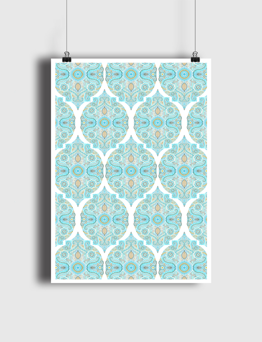 Aqua & Tan Doodle Pattern