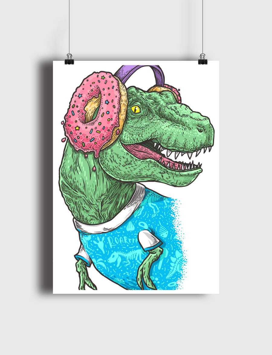 T-rex with headphones