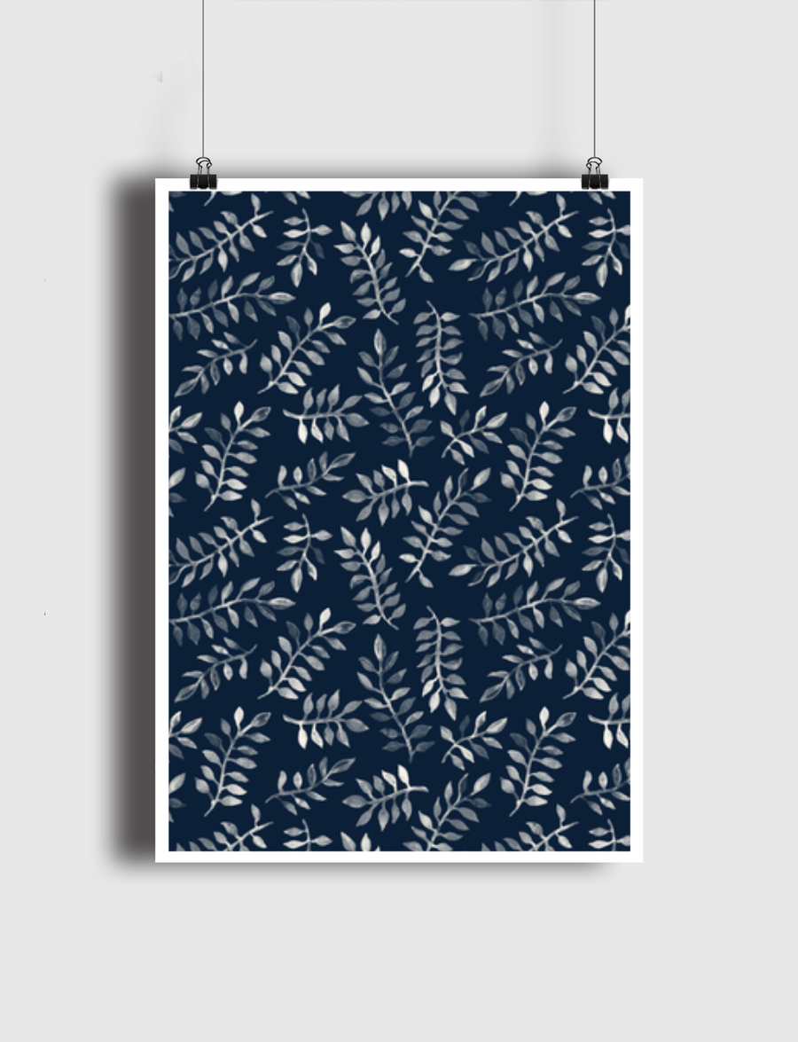 White Leaves on Navy