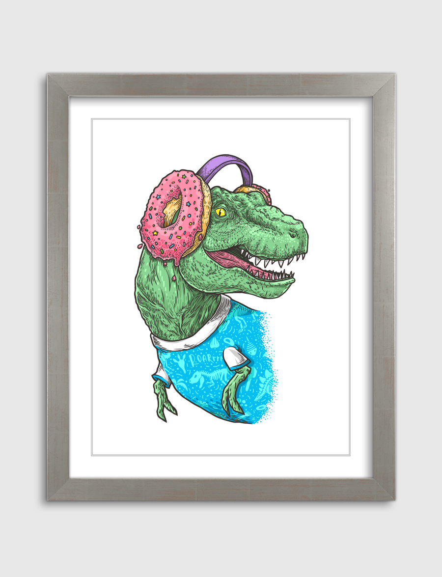 T-rex with headphones